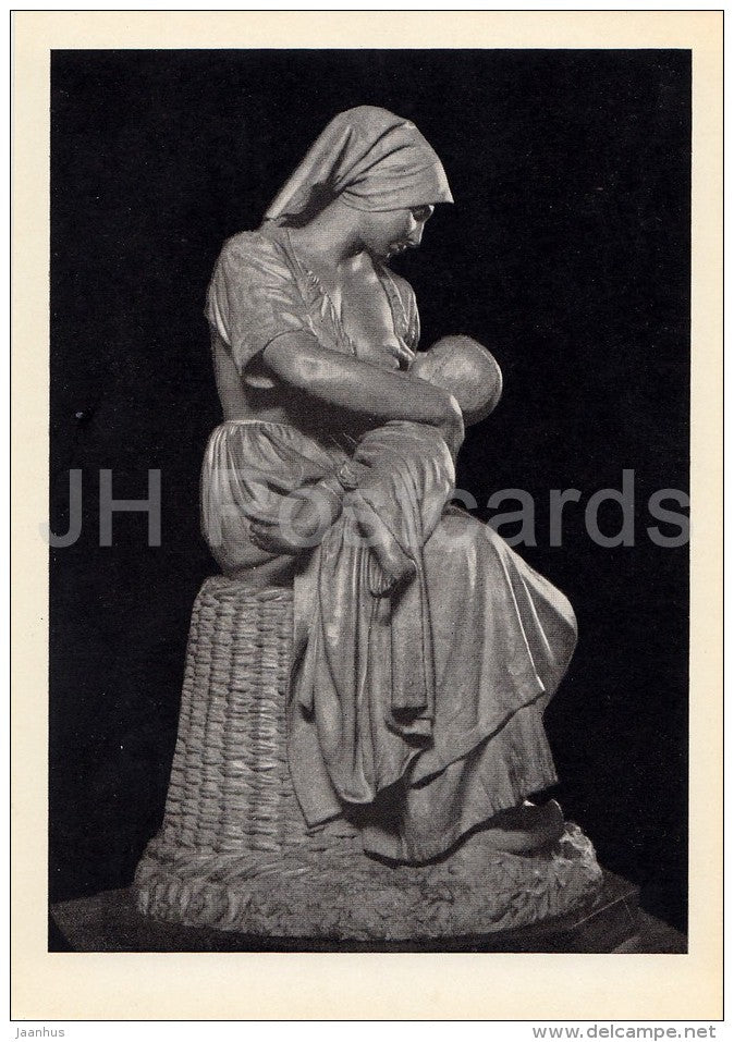 sculpture by Jules Dalou - Breton Woman Lactating baby - French art - 1963 - Russia USSR - unused - JH Postcards
