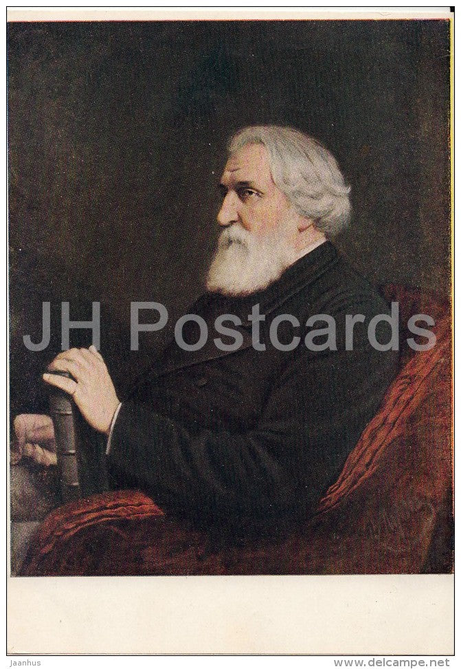 painting by V. Perov - Portrait of Russian Writer Ivan Turgenev - Russian art - 1951 - Russia USSR - unused - JH Postcards