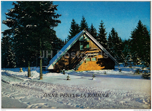 New Year Greeting Card - winter - building - 1986 - Estonia USSR - used - JH Postcards