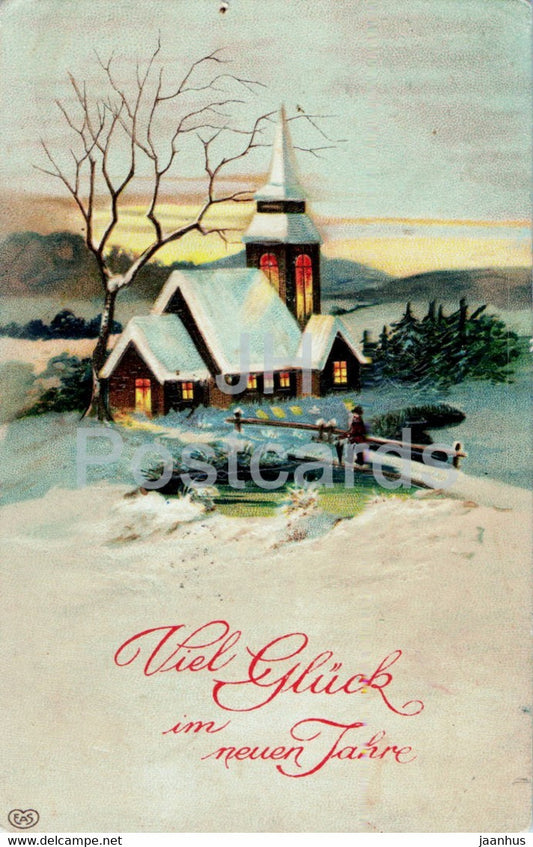New Year Greeting Card - Viel Gluck im Neuen Jahre - church - EAS - old postcard - Germany - used - JH Postcards
