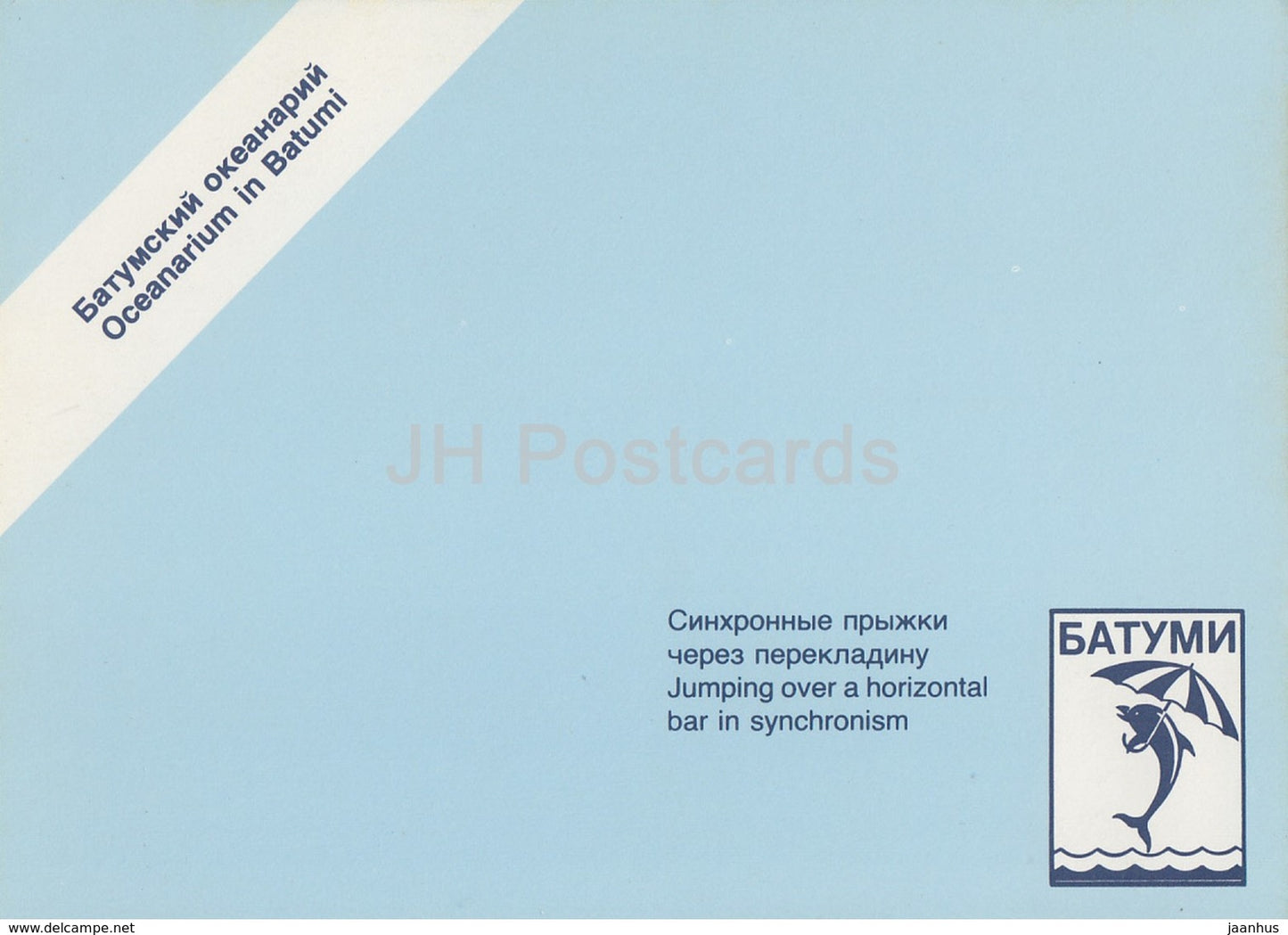 jumping over a horizontal bar in synchronism - dolphins - Oceanarium in Batumi - 1989 - Georgia USSR - unused - JH Postcards