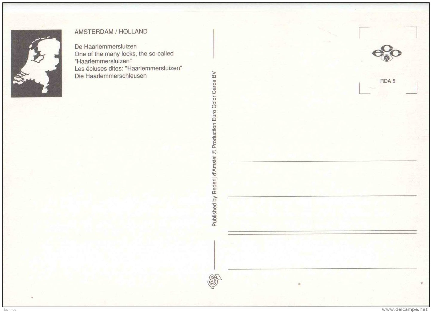 Haarlemmersluizen - passenger boat - Amsterdam - Netherlands - unused - JH Postcards