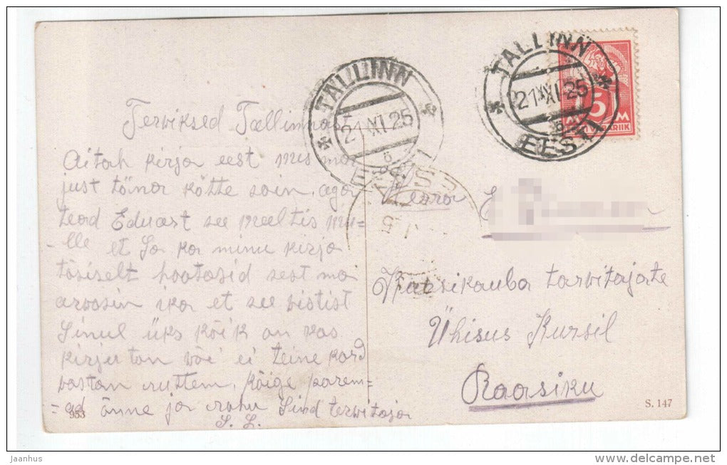 illustration - Swan - birds - 953 - old postcard - circulated in Estonia 1925 , Tallinn - used - JH Postcards