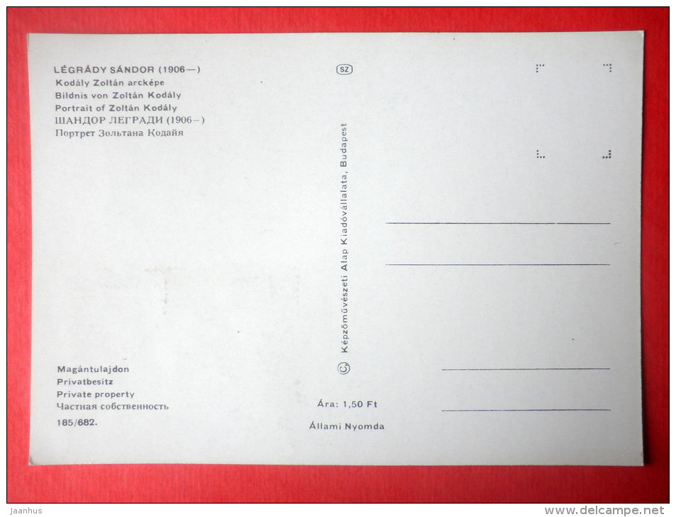Maximum Card - painting by Legrady Sandor , Portrait of composer Zoltan Kodaly - 1967 - Hungary - unused - JH Postcards