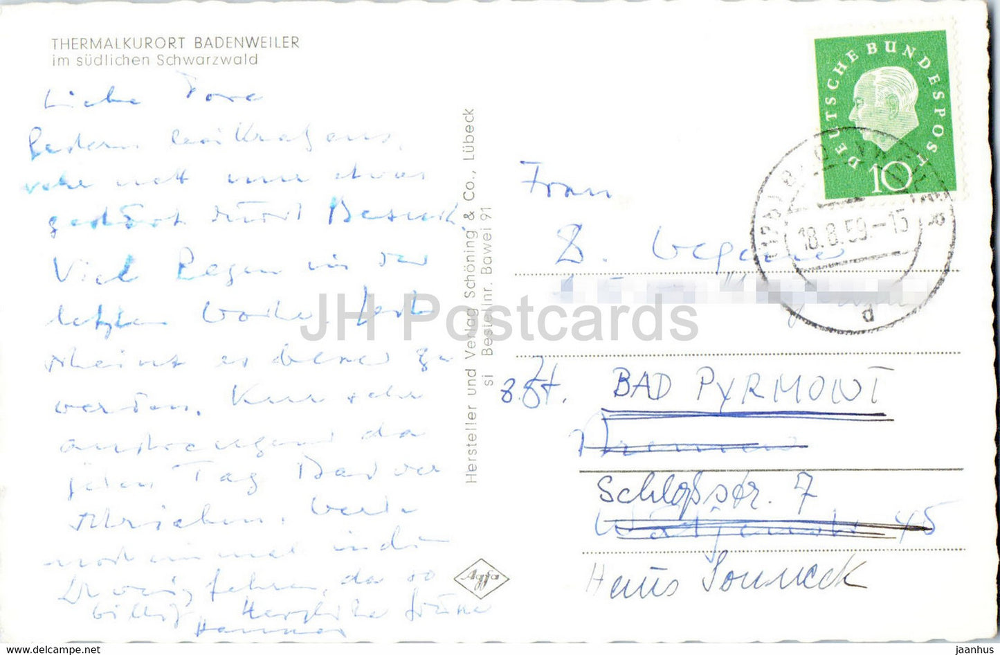 Thermalkurort Badenweiler im sudlichen Schwarzwald - old postcard - 1959 - Germany - used