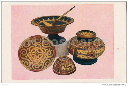 ceramics - dishes - Chinese art - old postcard - China - unused - JH Postcards