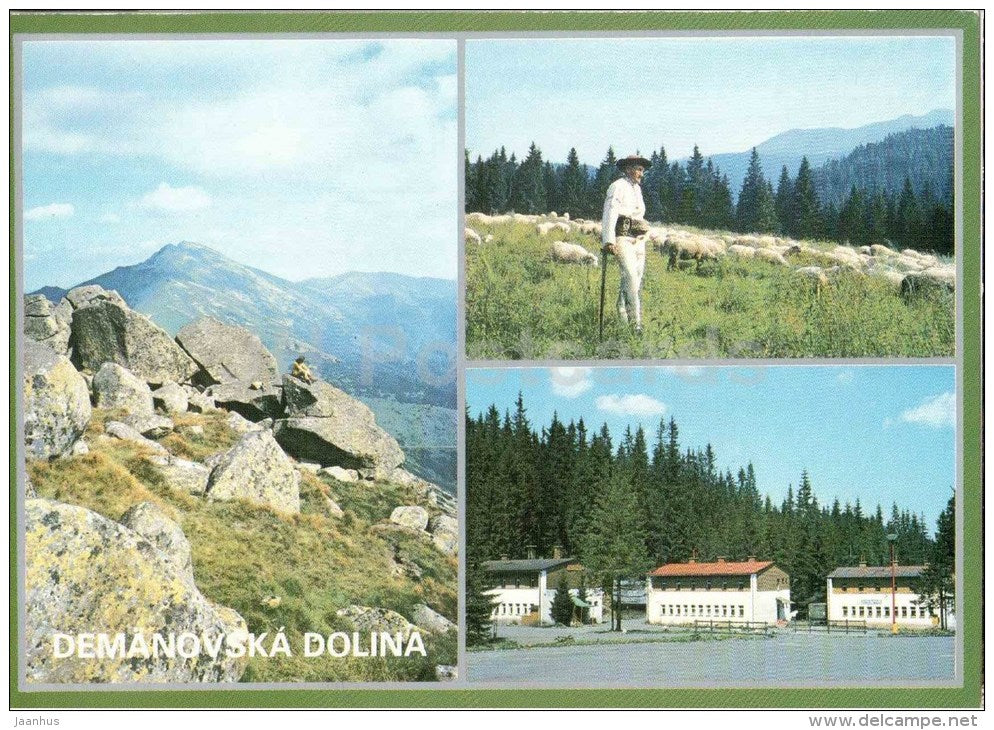 Demanovska Dolina - valley - Chopok mountain - Dumbier - houses - sheep - shepherd - Czechoslovakia - Slovakia - unused - JH Postcards