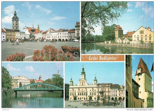 Ceske Budejovice - architecture - town views - bridge - Czechoslovakia - Czech - used 1989 - JH Postcards