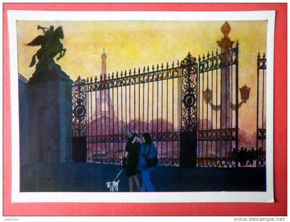 illustration by N. Dolgorukov - Exit from the Tuileries Gardens - Paris - 1974 - Russia USSR - unused - JH Postcards