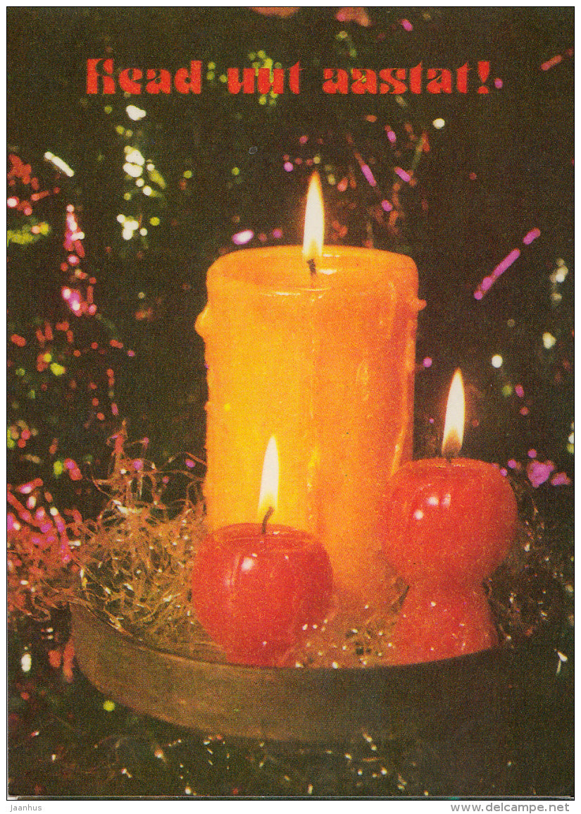 New Year Greeting card - 3 - candles - 1977 - Estonia USSR - used - JH Postcards