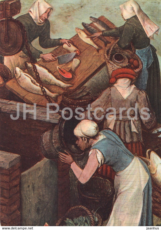 painting by Pieter Bruegel - Der Fischmarkt - fish market - detail - Dutch art - Germany - unused - JH Postcards