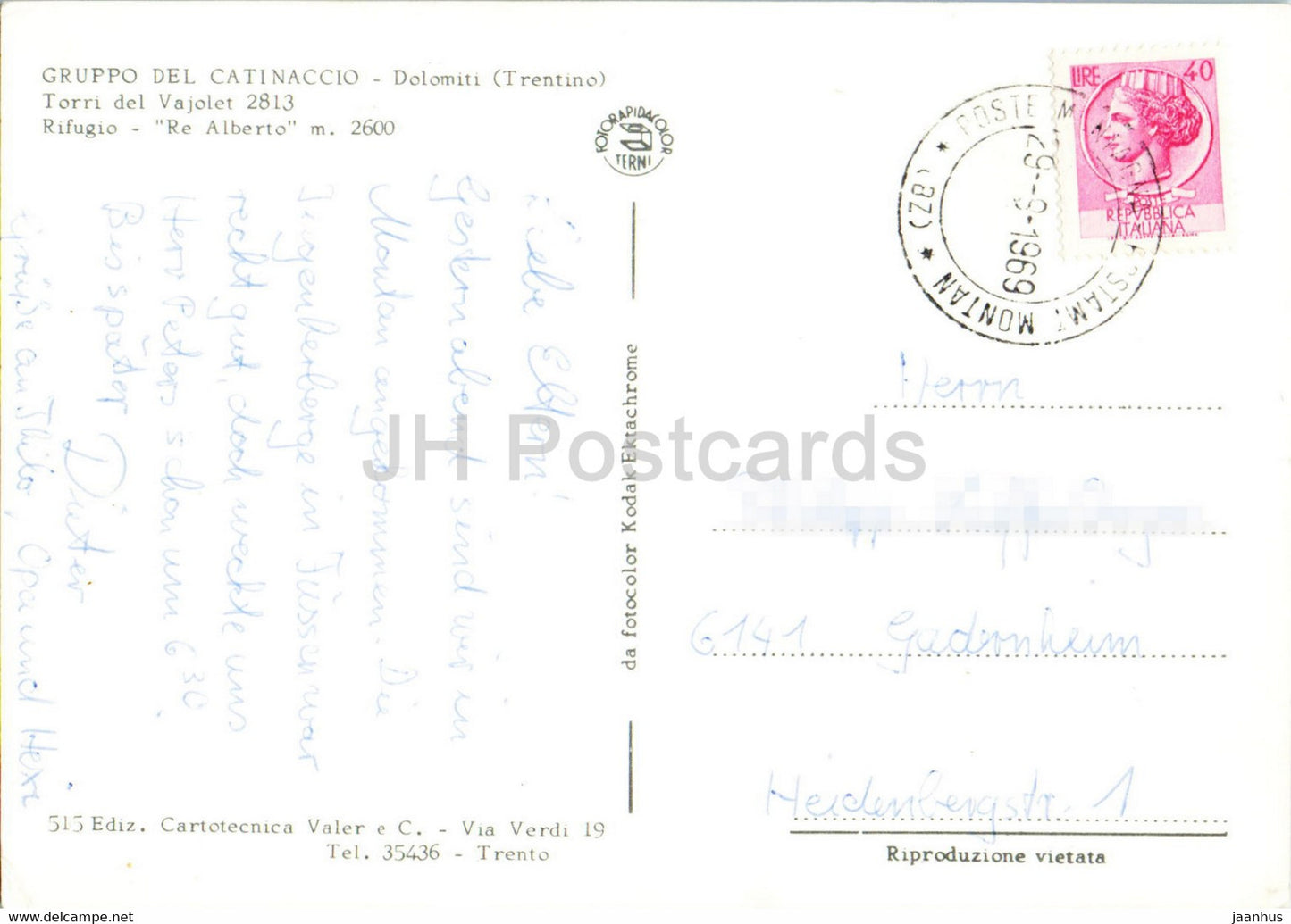 Dolomiti del Catinaccio - Torri del Vajolet - Rifugio Re Alberto - 1969 - Italy - used