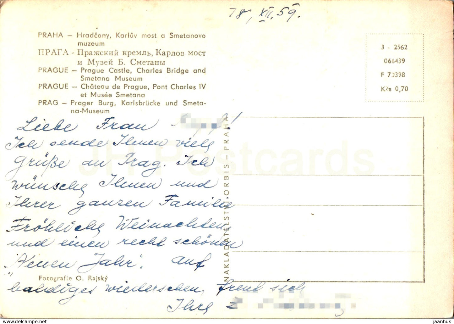 Praha - Prague - Château - Pont Charles - Musée Smetana - carte postale ancienne - 1959 - République tchèque - Tchécoslovaquie - occasion