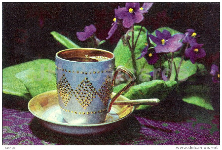 New Year Greeting Card - cup of coffee - 1972 - Estonia USSR - unused - JH Postcards
