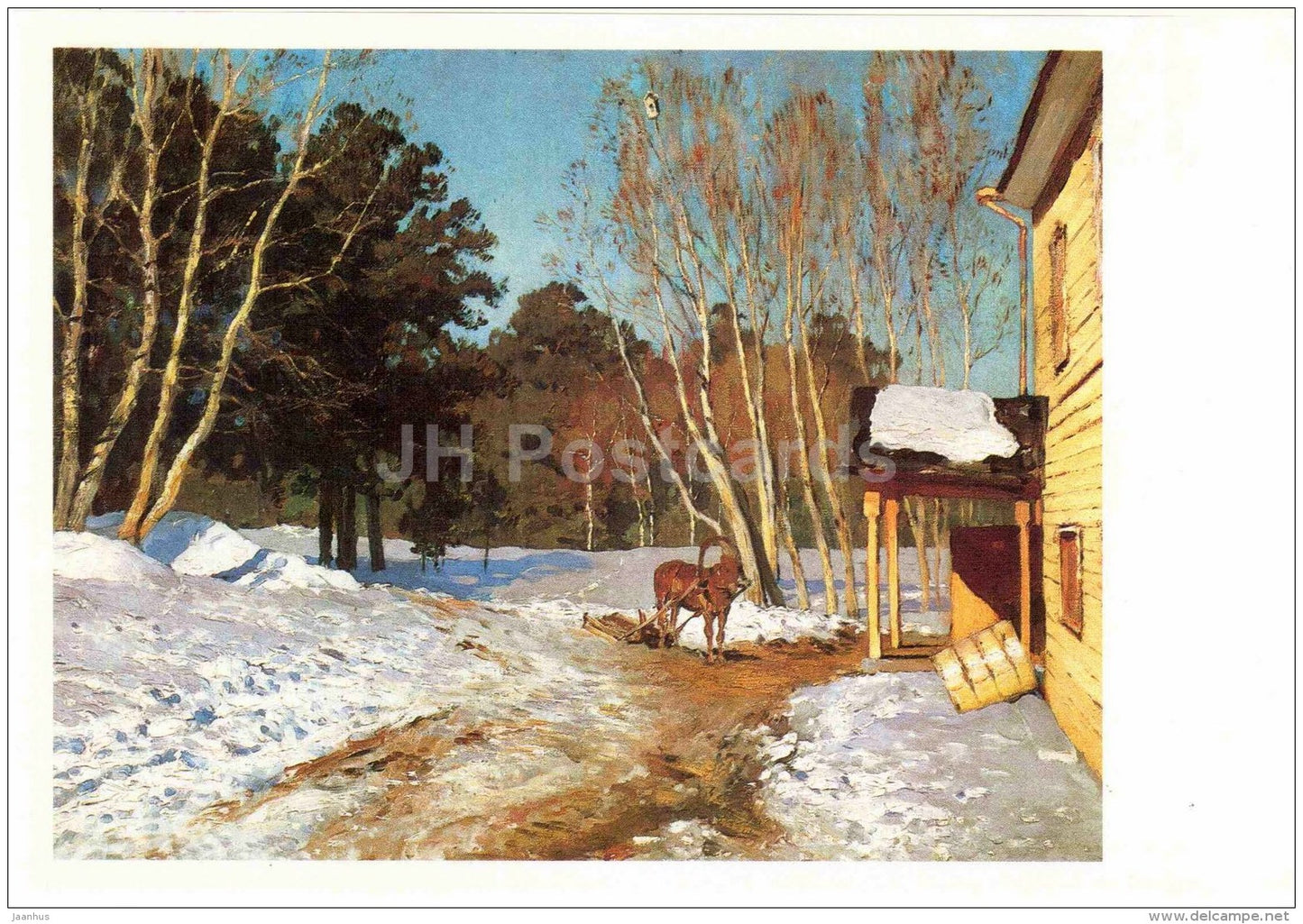 painting by Isaac Levitan - March , 1895 - horse sledge - large format postcard - russian art - unused - JH Postcards