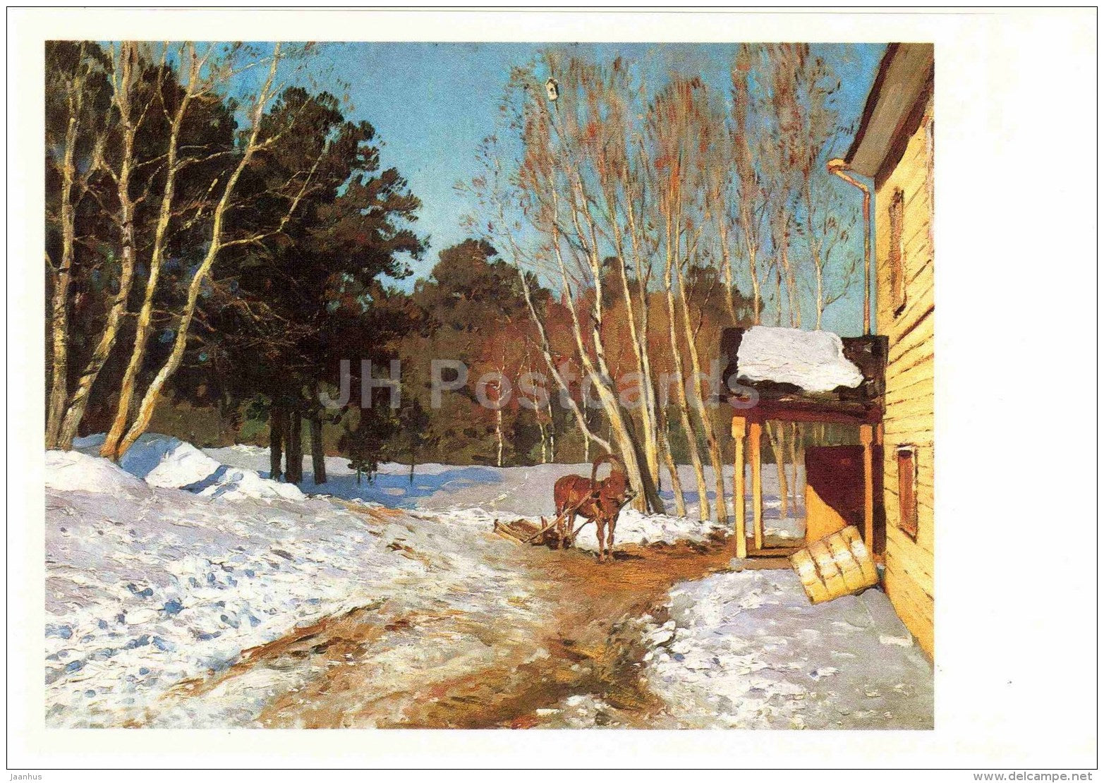 painting by Isaac Levitan - March , 1895 - horse sledge - large format postcard - russian art - unused - JH Postcards