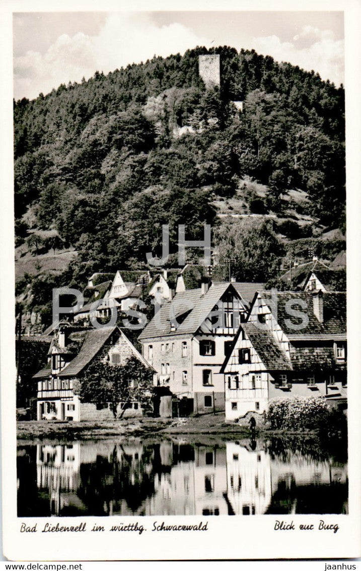 Bad Liebenzell im Schwarzwald - Blick zur Burg - old postcard - 1951 - Germany - used - JH Postcards