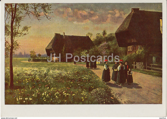 painting by H. Hoffmann - Sonntagmorgen - Schwarzwald folk costumes - German art - Germany - unused - JH Postcards
