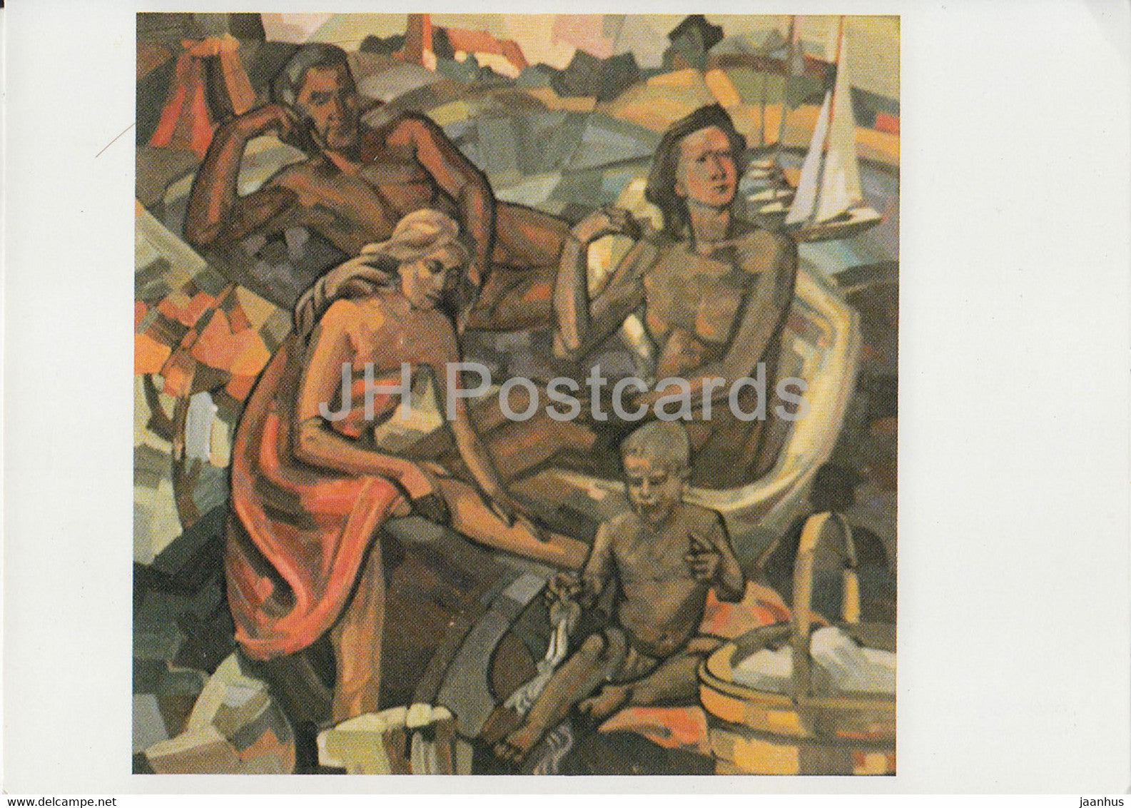 painting by Franz Kaulfersch - Badende am See - Bathers at the lake - German art - Germany - unused - JH Postcards