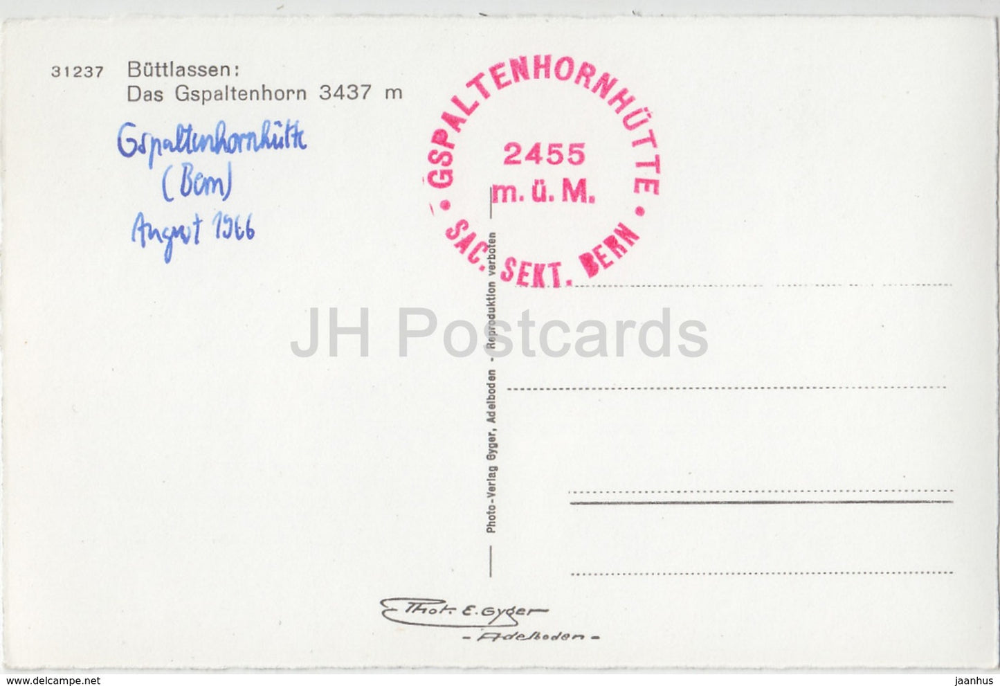 Buttlassen - Das Gspaltenhorn 3437 m - 31237 - Suisse - 1966 - occasion