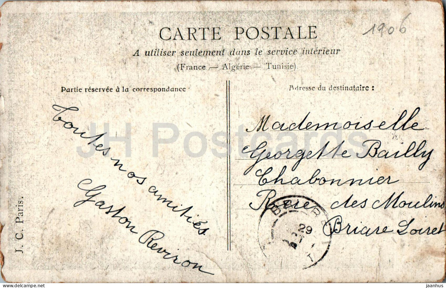 Charette Fleurie - girl - old postcard - 1906 - France - used