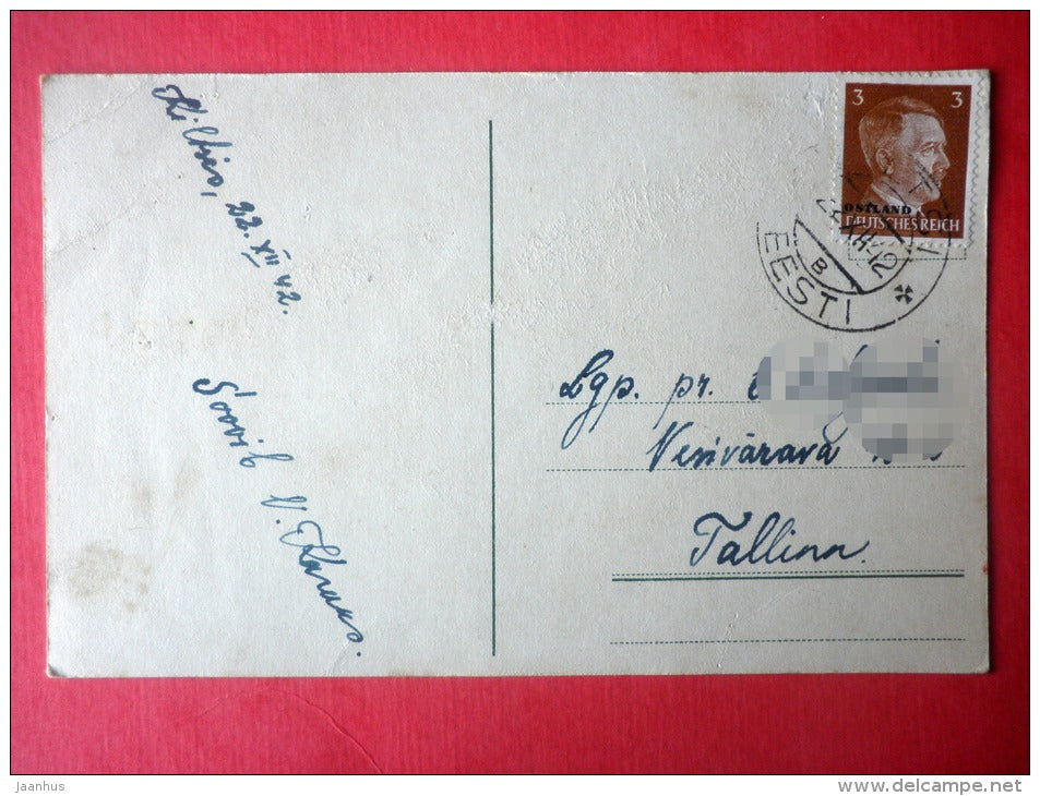 christmas greeting card - christmas bells - MR - circulated in Estonia 1942 - JH Postcards