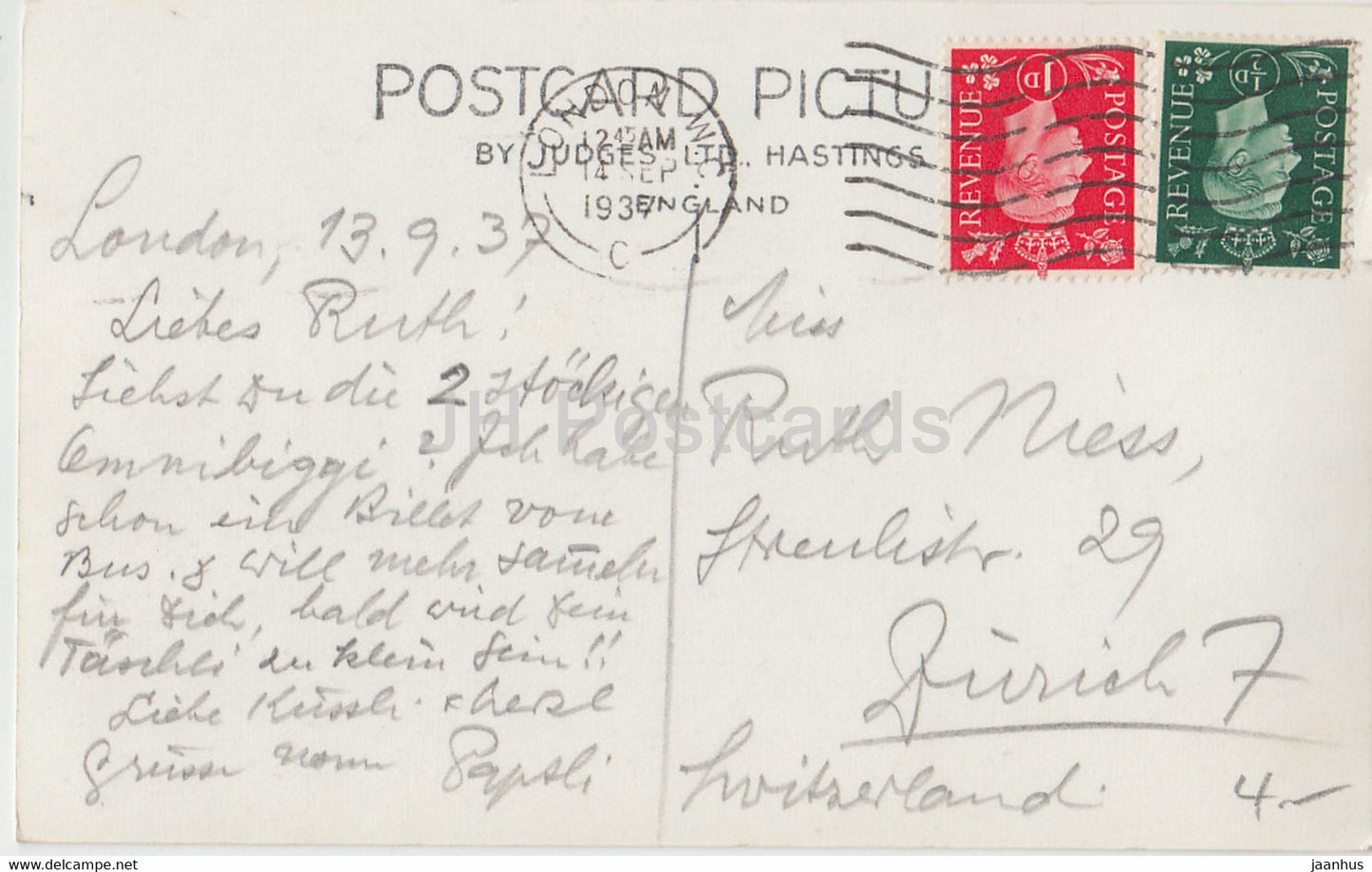 Londres - St Paul's et Ludgate Hill - Juges - bus - 649 - carte postale ancienne - 1937 - Angleterre - Royaume-Uni - utilisé