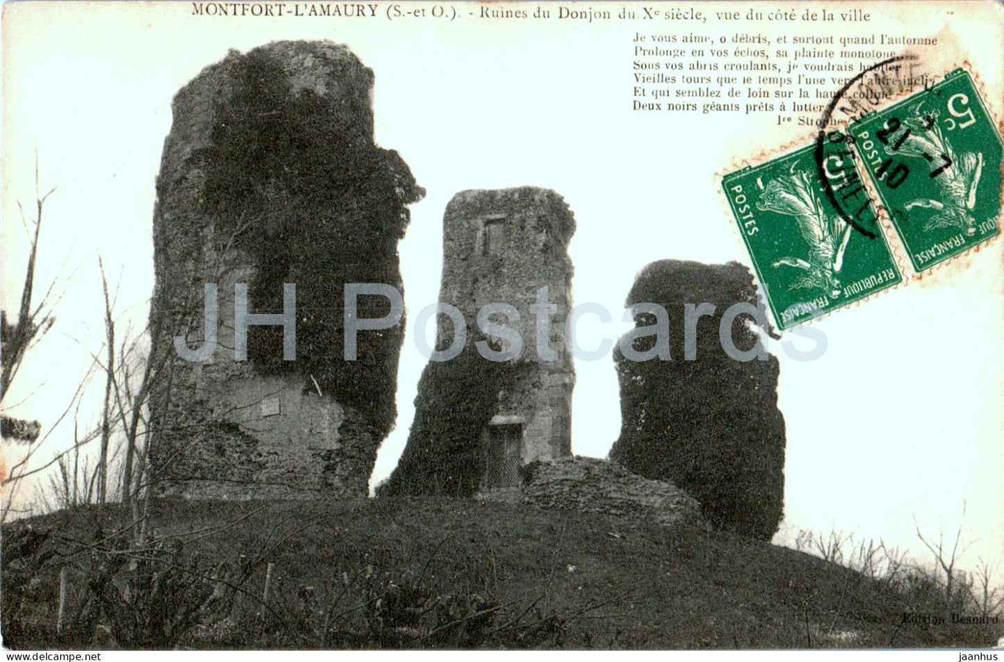 Montfort L'Amaury - Ruines du Donjon du X siecle - vue du cote de la ville - old postcard - 1910 - France - used - JH Postcards