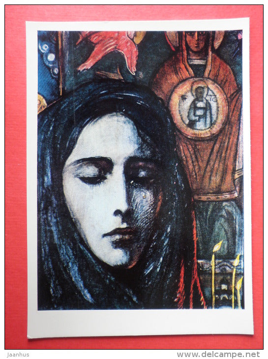 illustration by I. Glazunov - Vera in the chapel - woman - novel by I. Goncharov - 1976 - Russia USSR - unused - JH Postcards