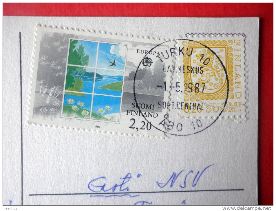 illustration - rose - pen - EUROPA CEPT - Finland - sent from Finland Turku to Estonia USSR 1987 - JH Postcards