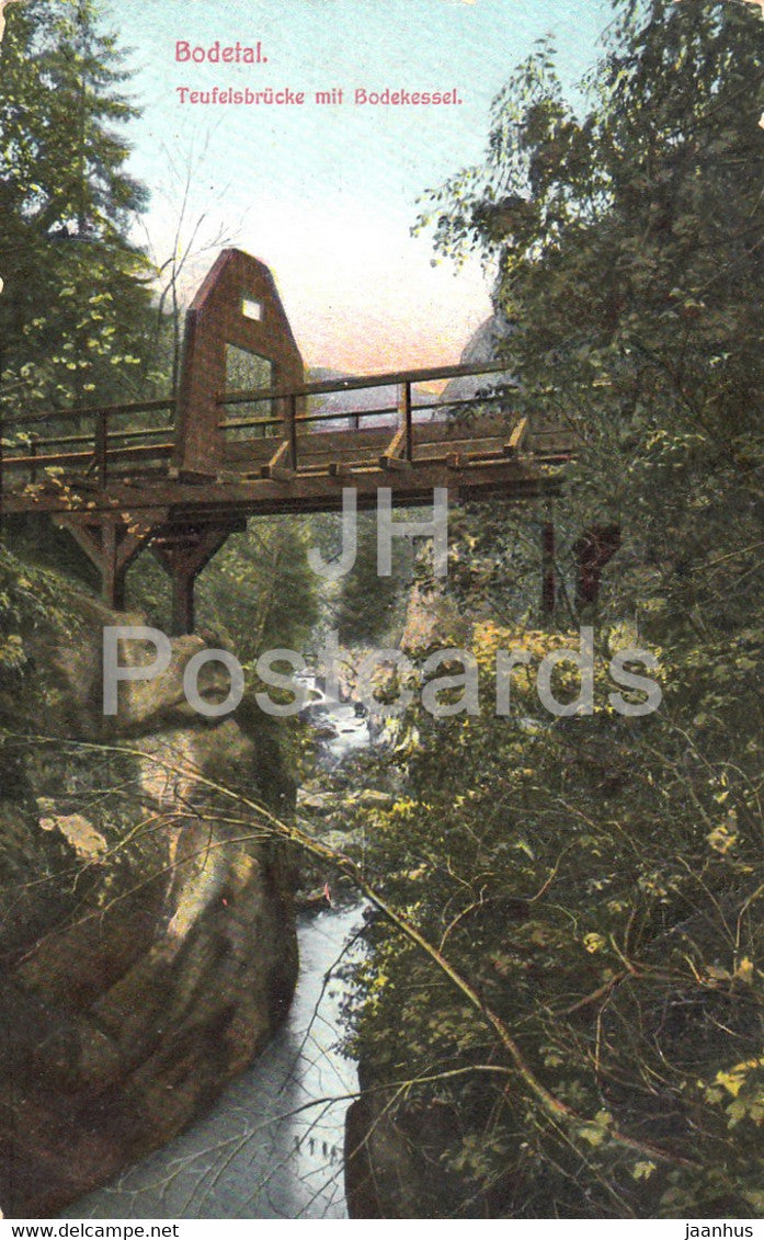 Bodetal - Teufelsbrucke mit Bodekessel - 466 - old postcard - 1913 - Germany - used - JH Postcards
