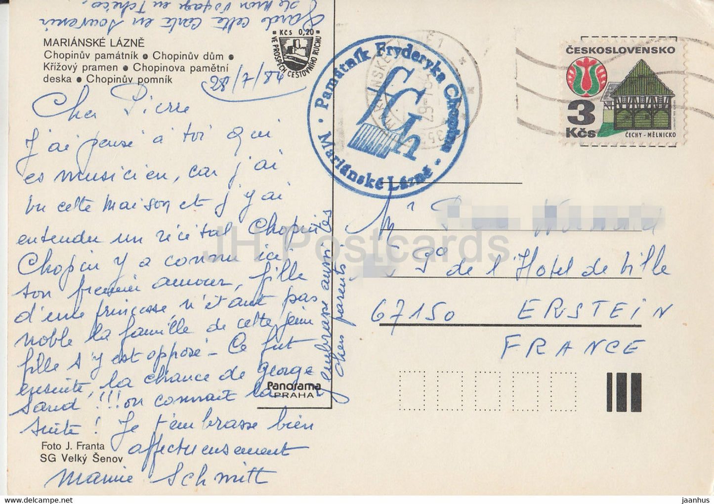 Marianske Lazne - monument to Chopin - Chopin house - museum - 1984 - Czechoslovakia - Czech Republic - used