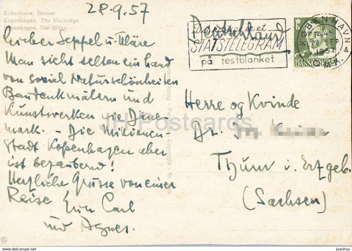 Kopenhagen – The Exchange – alte Postkarte – 1957 – Dänemark – gebraucht
