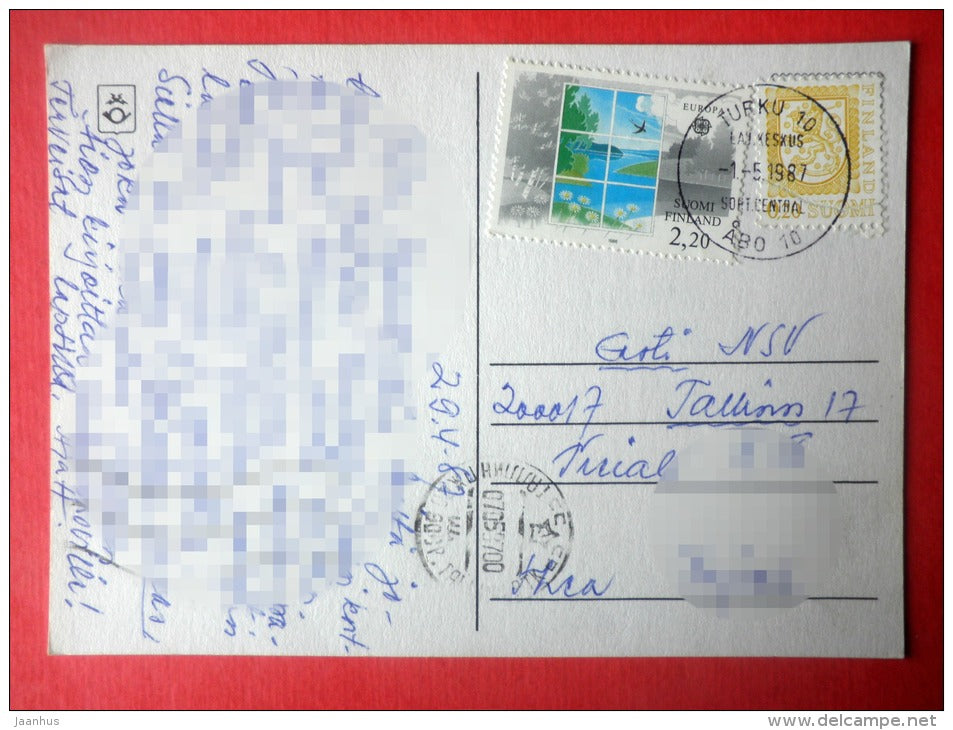 illustration - rose - pen - EUROPA CEPT - Finland - sent from Finland Turku to Estonia USSR 1987 - JH Postcards