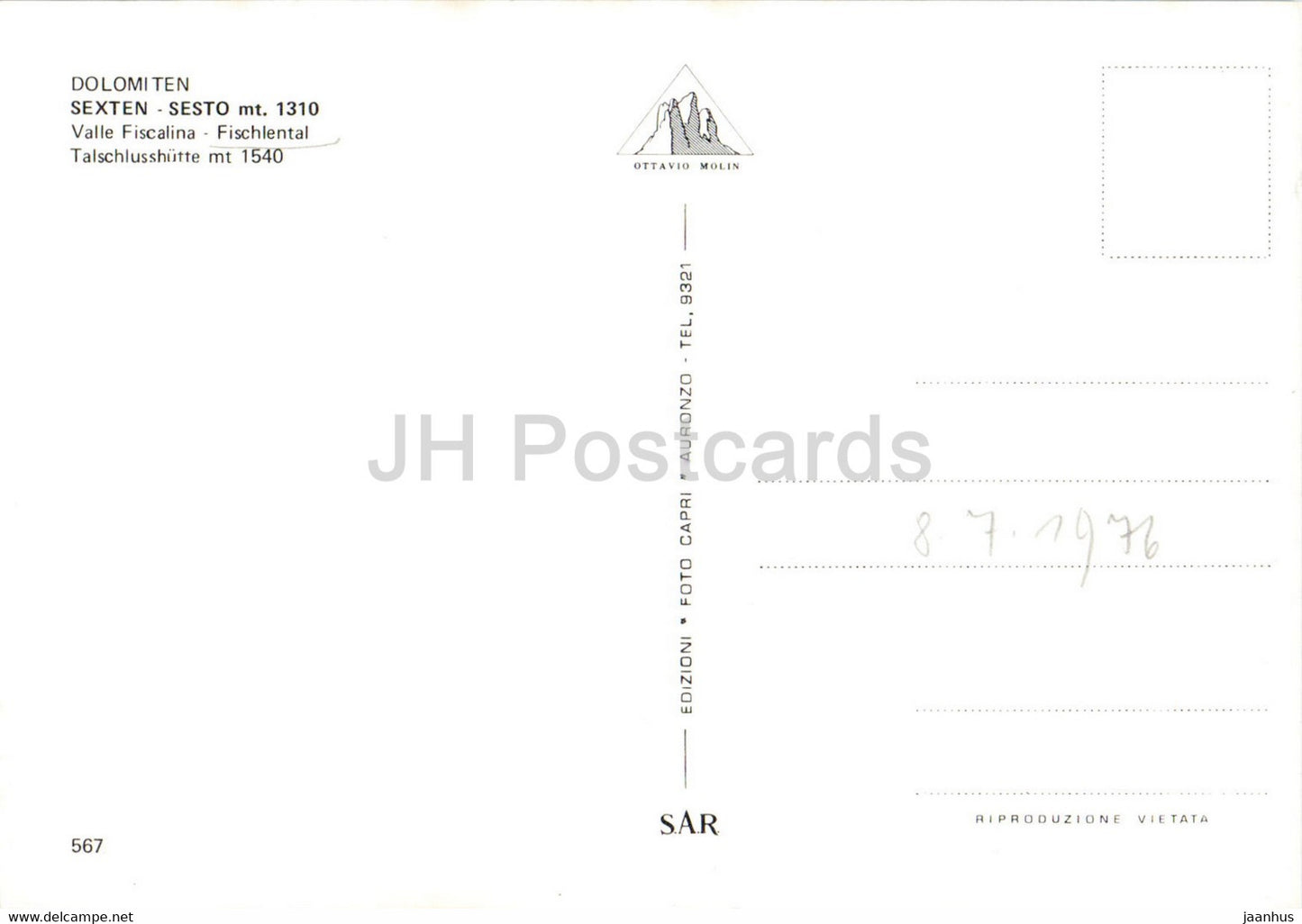 Dolomiten - Sexten - Sesto 1310 m - Valle Fiscalina - Fischlental - 1976 - Italy - used