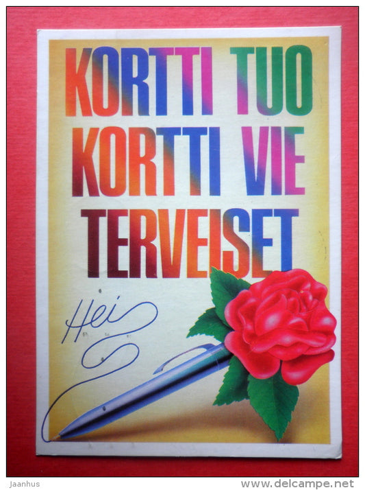 illustration - rose - pen - EUROPA CEPT - Finland - sent from Finland Turku to Estonia USSR 1987 - JH Postcards