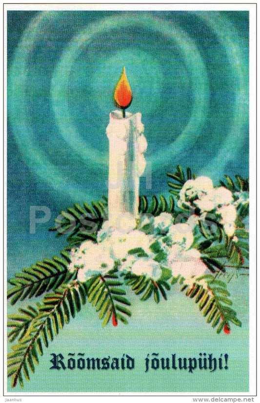 Christmas Greeting Card - candle - fir - 2 - old postcard reproduction - Estonia - unused - JH Postcards