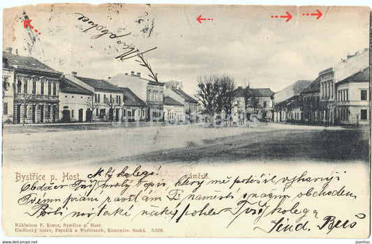 Bystrice p Host - Bystrice pod Hostynem - namesti - square - old postcard - 1902 - Czech Republic - used - JH Postcards