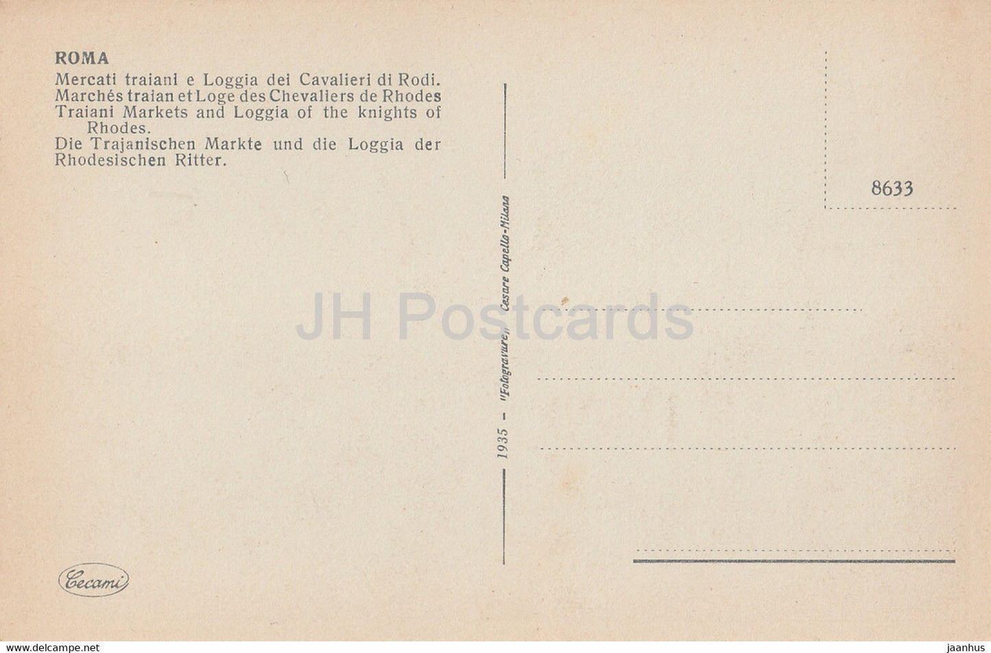 Roma - Rome - Traiani Markets and Loggia of the Knights of Rhodes - old postcard - Italy - unused