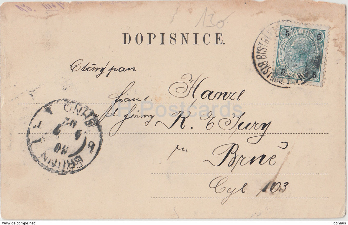 Bystrice p Host - Bystrice pod Hostynem - namesti - square - old postcard - 1902 - Czech Republic - used