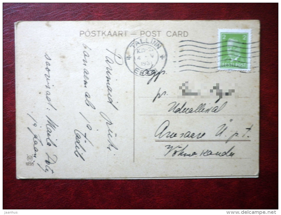 Pentecost Greeting Card - girl - beetle - WO 1235 - circulated in Estonia 1937 , Tallinn - Estonia - used - JH Postcards