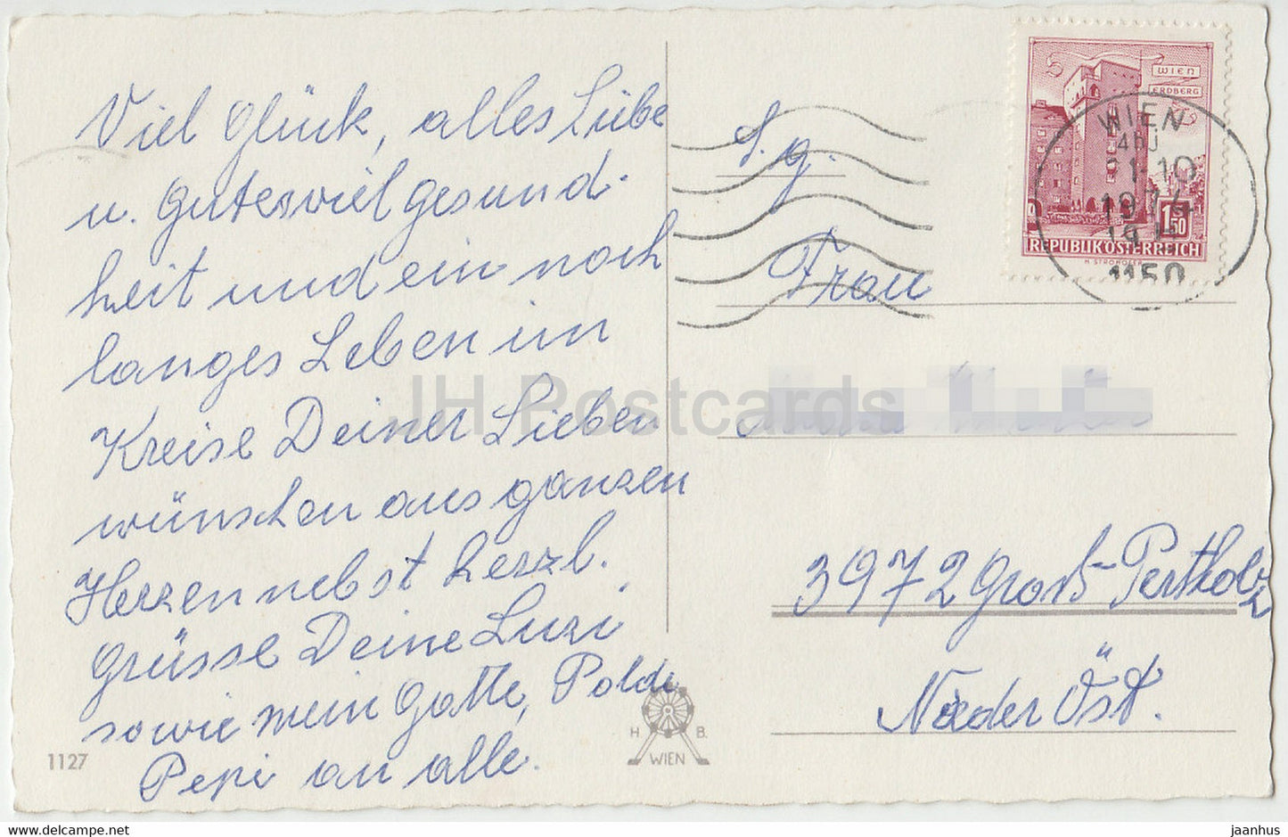 Birthday Greeting Card - Beste Geburtstagswunsche - boy and girl - illustration - old postcard - Austria - used