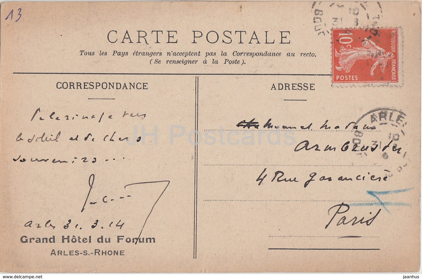 Arles - Le Portail de Saint Trophime - Grand Hotel du Forum - Kreuzgang - alte Postkarte - 1914 - Frankreich - gebraucht