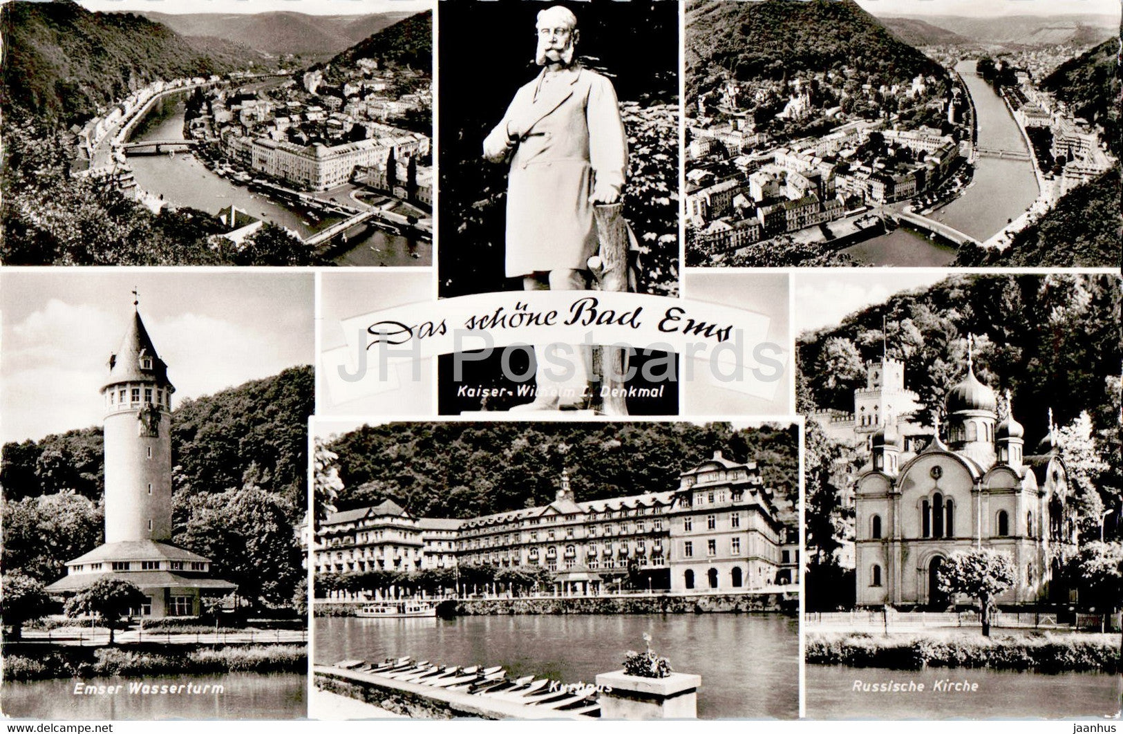 Das Schone Bad Ems - Emser Wasserturm - Kaiser Wilhelm Denkmal - Russcische Kirche - old postcard - Germany - unused - JH Postcards