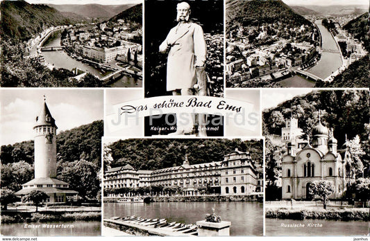 Das Schone Bad Ems - Emser Wasserturm - Kaiser Wilhelm Denkmal - Russcische Kirche - old postcard - Germany - unused - JH Postcards
