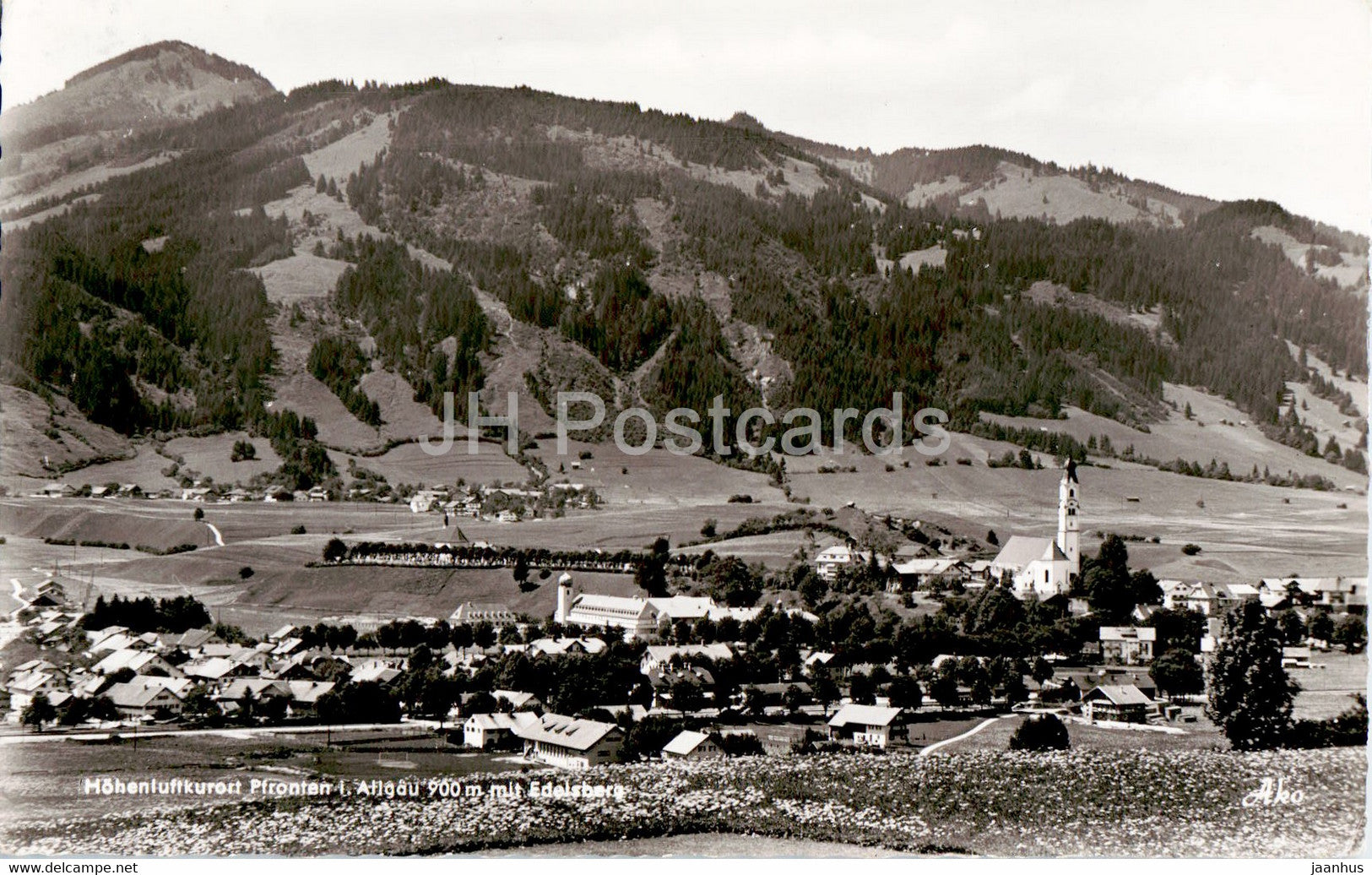 Hohenluftkurort Pfronten im Allgau 900 m - mit Edelsberg - old postcard - 1950s - Germany - used - JH Postcards