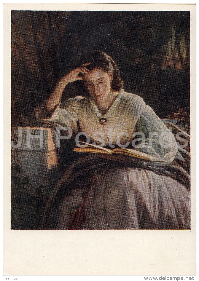 painting by I. Kramskoy - Reading . Artist´s Wife , 1863 - woman - Russian art - 1955 - Russia USSR - unused - JH Postcards