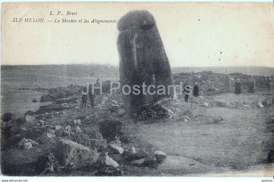 Ile Melon - Le Menhir et les Alignements - LP Brest - old postcard - 1923 - France - used - JH Postcards