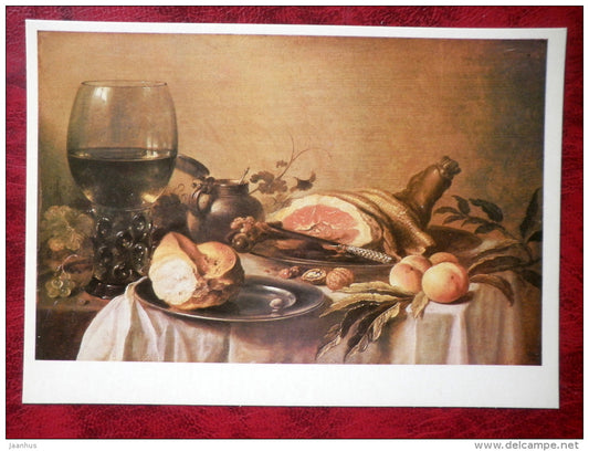 Painting by Pieter Claesz - Still Life - Ham . 1647 - goblet - dutch art - unused - JH Postcards