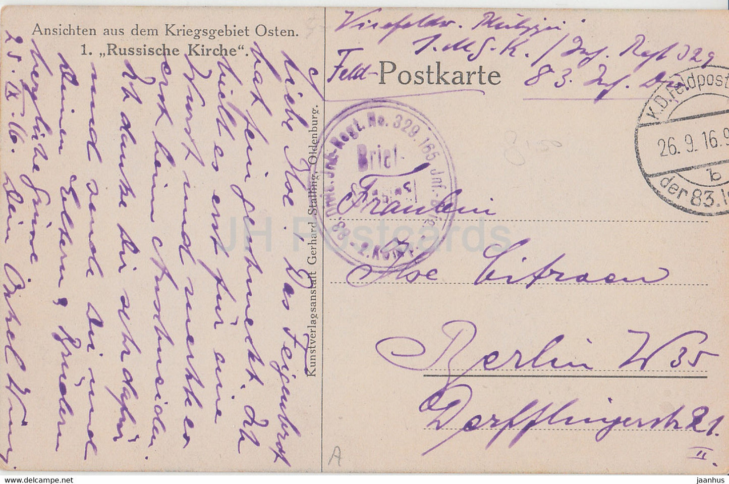 Ansichten aus dem Kriegsgebiet Osten - Russische Kirche - Kirche - Feldpost - alte Postkarte - 1916 - Russland - gebraucht